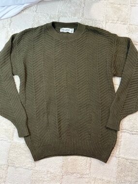Men’s VTG The Lodge Olive Green Knit 100% Cotton Crew neck sweater Size M